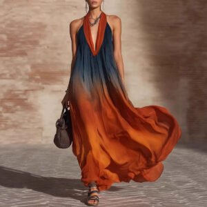 European And American Floral-print Sleeveless Maxi Dress For Vacation