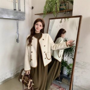 Chanel-style Color-block Elegant Long-sleeve Coat